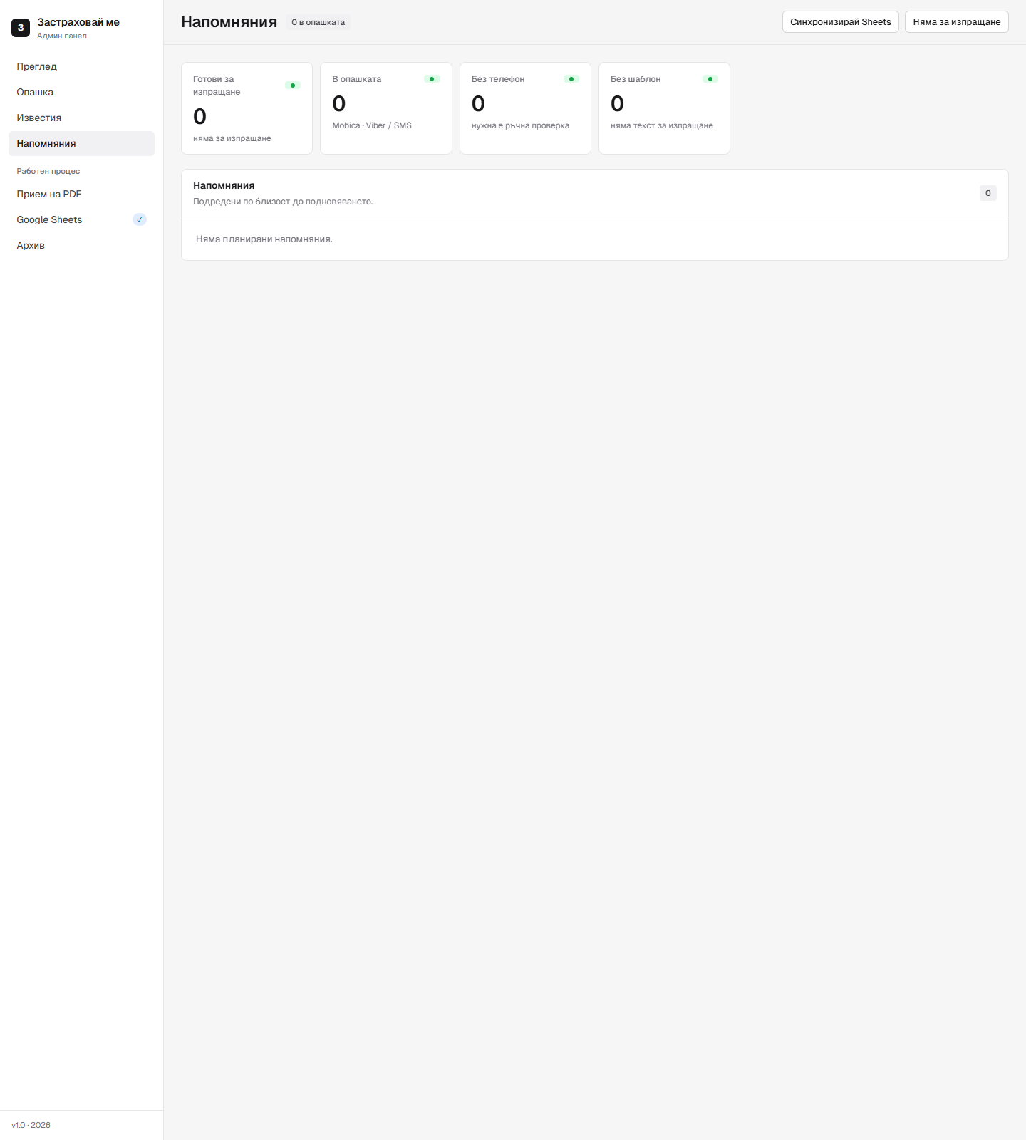 Reminder dispatch section of the panel